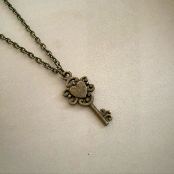 Hand Crafted Jewelry - Skeleton Key Pendant Necklace Bronze Vintage Style Handmade